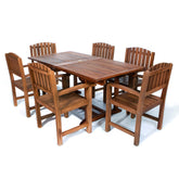 TE90-20-R 7-Piece Teak Expandable Patio - Table & 6 Wooden Chairs Dining Set for Outdoor & Indoor Events | Dual Built-in Butterfly Leaf | Weather-Resistant | Red Cushions